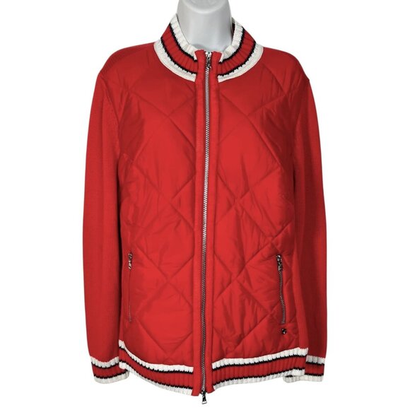 Walbusch Vintage Knit Quilted Puffer Jacket Red Cotton Cashmere Women's US 10 - Picture 6 of 16